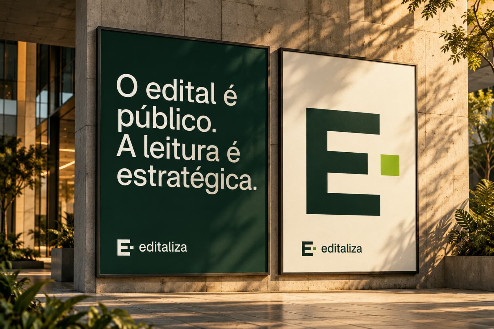 Aplicação ilustrativa da identidade Editaliza em peças de campanha
